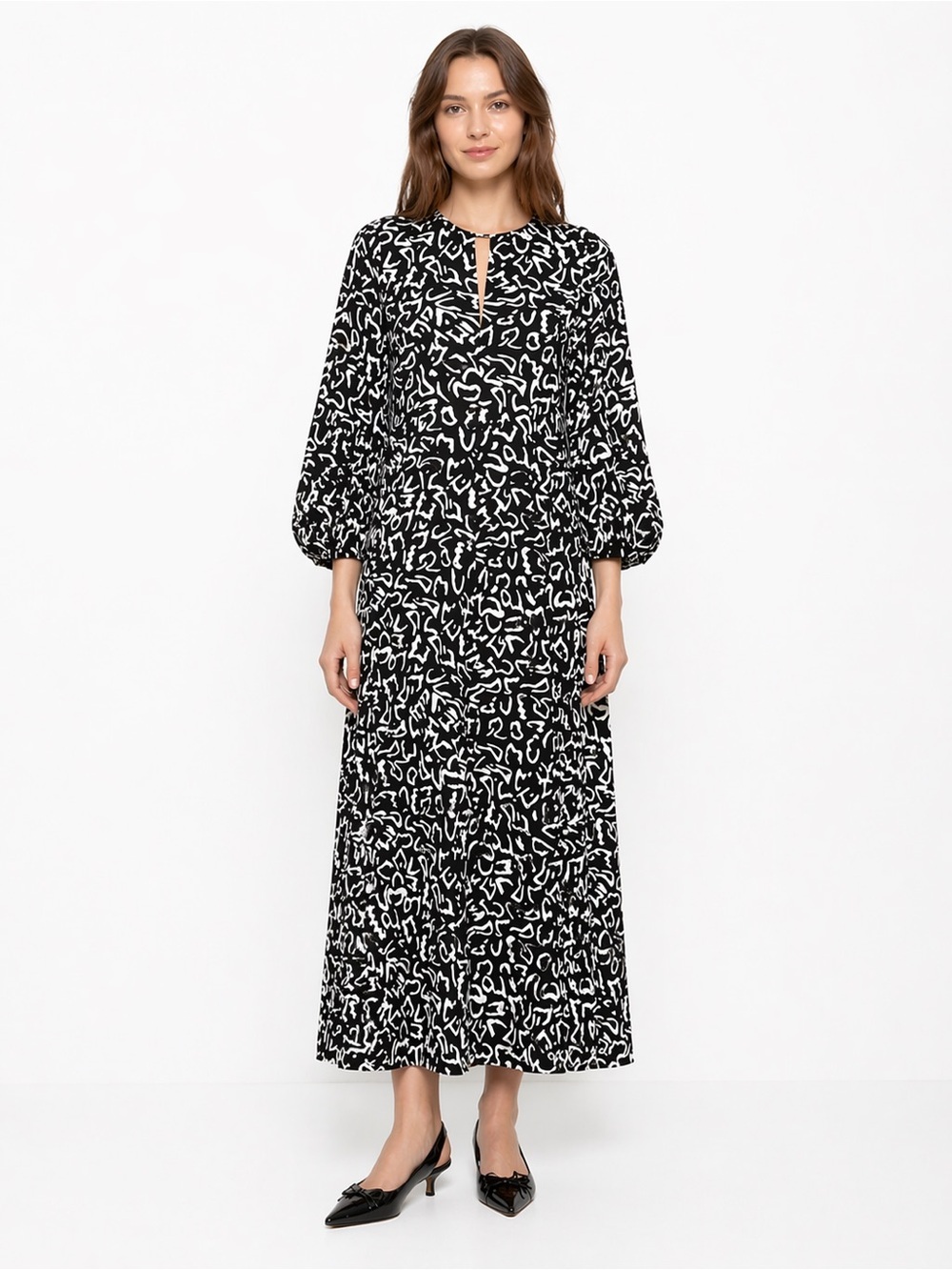 Zara Black and White Abstract Print Midi Dress